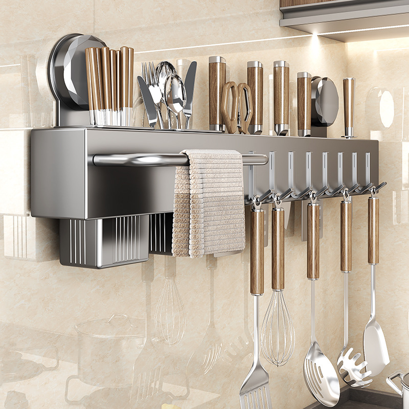Kitchen Suction Cup Knife Rack No-drill Shelf Kitchen Knife Chopstick Utensil Wall-mounted Multi-functional Knife Storage Rack