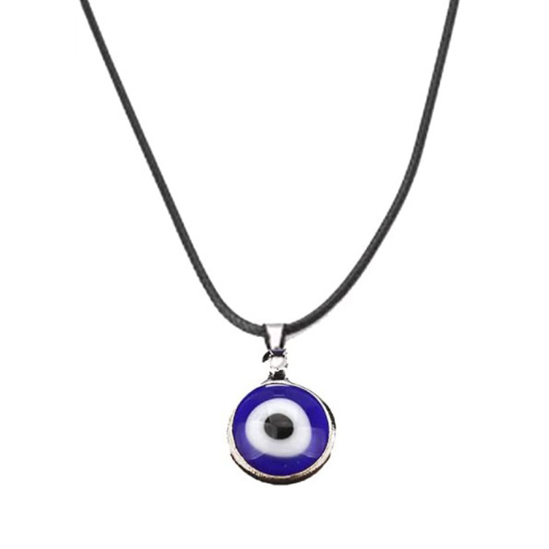 1cm Blue Evil Eye Leather Cord Alloy Necklace Evil Eye Pendant Layering