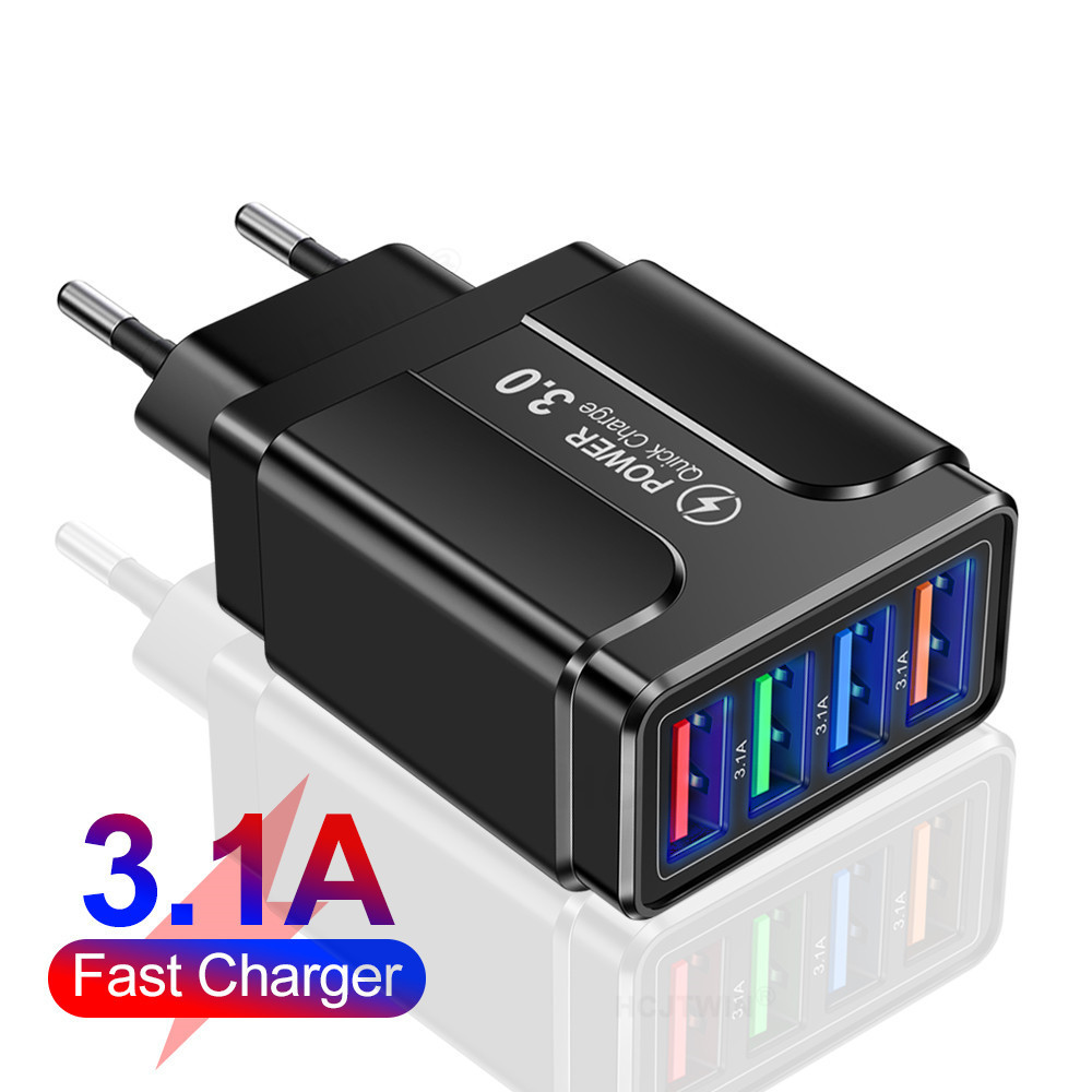 Glowing Multi-Port 3.1A Butterfly 4USB Phone Charger Travel Charger Charging Head US EU UK Charger