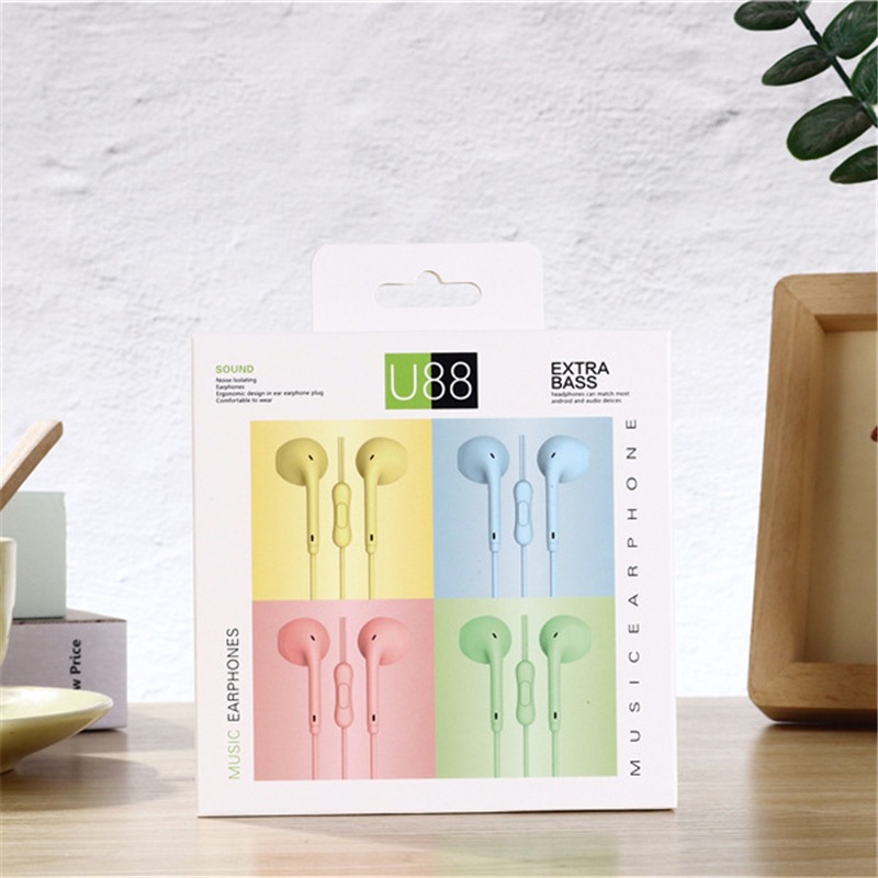 Hot U88 Macaron Color Wired Phone Earbuds In-Ear U19 Music Student Earbuds 3.5
