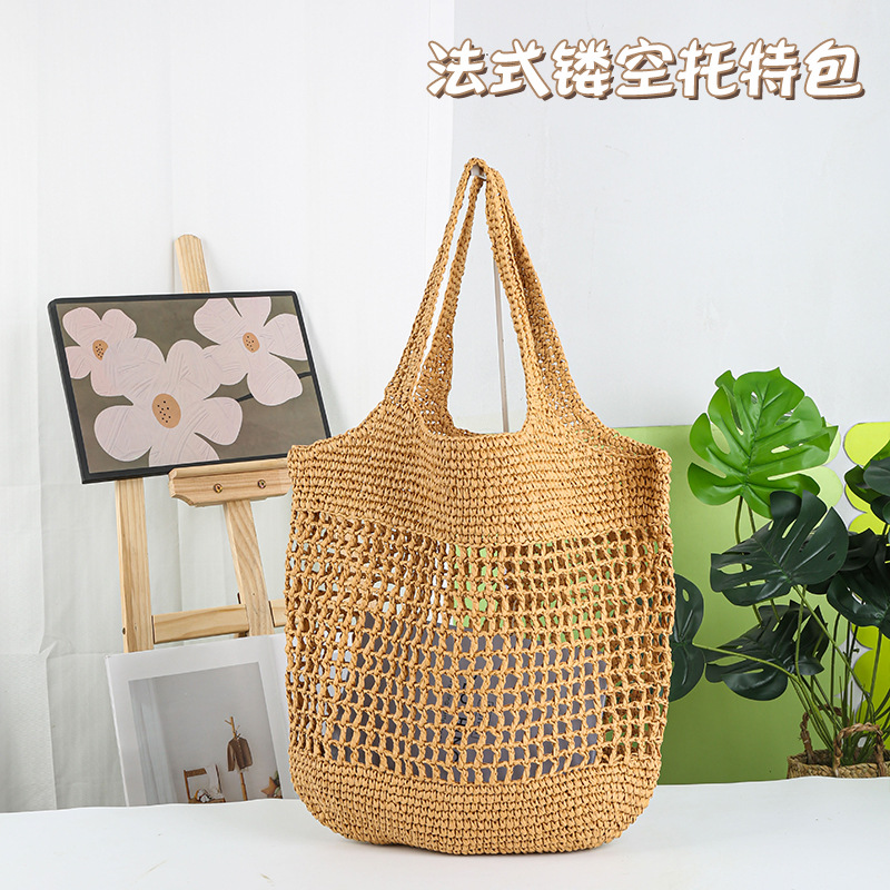 New Hollow Out Single Shoulder Straw Bag Woven Bag Large Capacity Tote Straw Bag Vacation Beach Bag Women's Bag