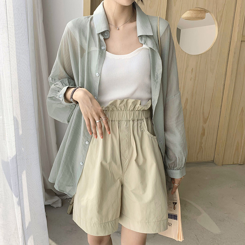 Sun Protection Shirt Women Spring/Summer New Loose Long Sleeve White Thin See-through Blouse