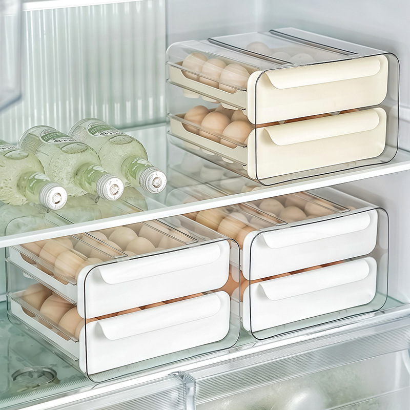 Refrigerator Egg Storage Box PET Transparent 32-Grid Double-Layer Drawer Type Egg Box Fresh-Keeping Box Kitchen Egg Box