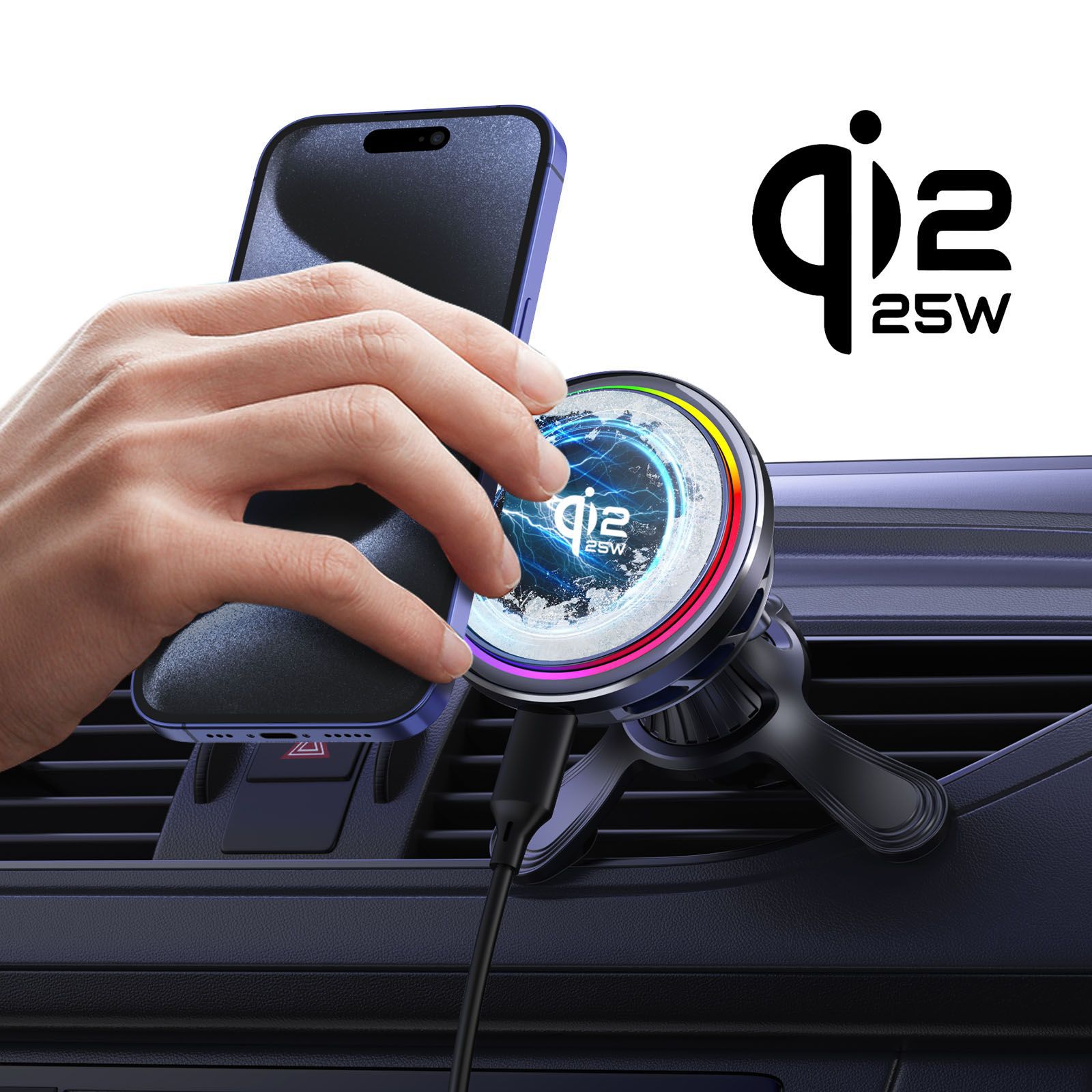KC Qi2.2 Certified Car Wireless Charger 25W Semiconductor Cooling for iPhone 17 Phone Aluminum Alloy