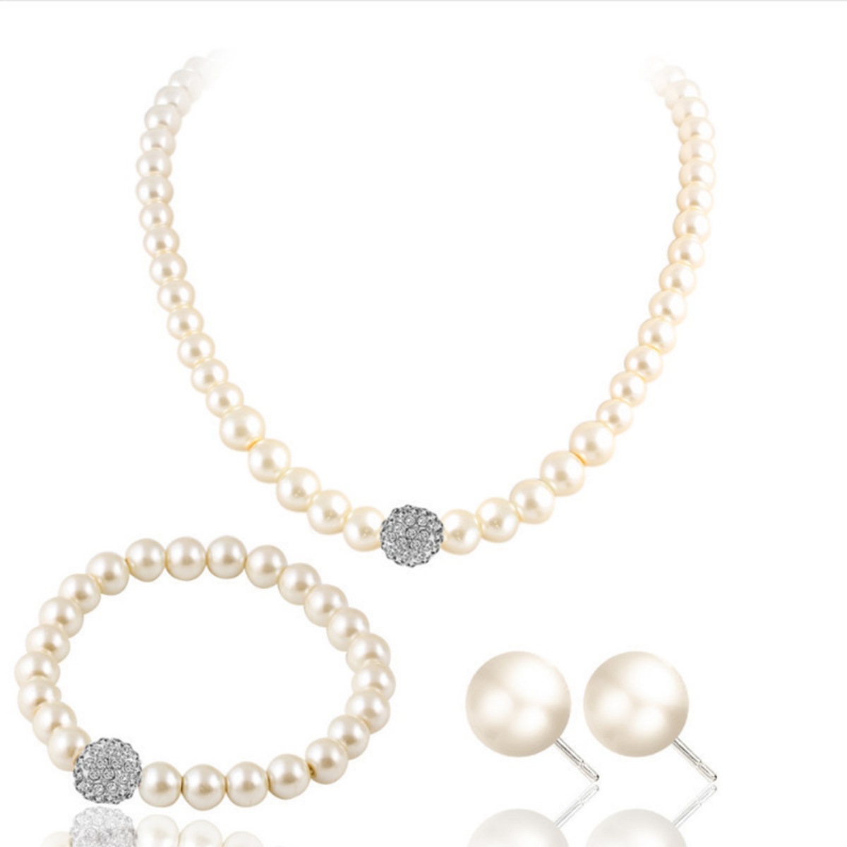 Imitation pearl necklace bracelet earring set three-piece set bridal accessories accessories cross