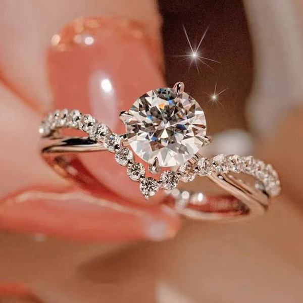 JZ614 New 1 carat grain grain simulated diamond women's index finger diamond ring wedding Valentine's Day gift