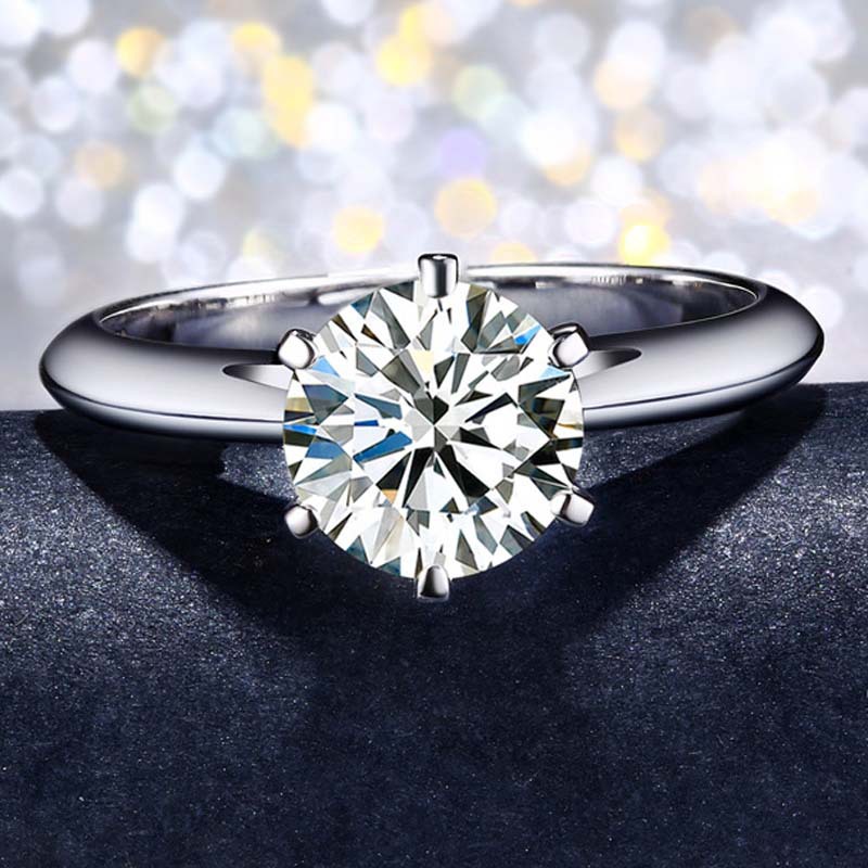 JZ017 Six-claw simulated diamond women's ring 50 points platinum color wedding 1 carat 2 carat 3 carat cubic zirconia ring