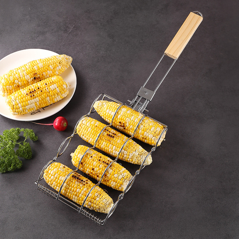 Grilled corn rack, foldable outdoor BBQ corn net clip, multifunctional grill net, portable grilled corn clip