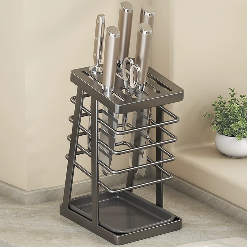 Kitchen knife rack, for kitchen knife, scissors, fruit knife, household drain countertop knife storage rack, knife holder integrated