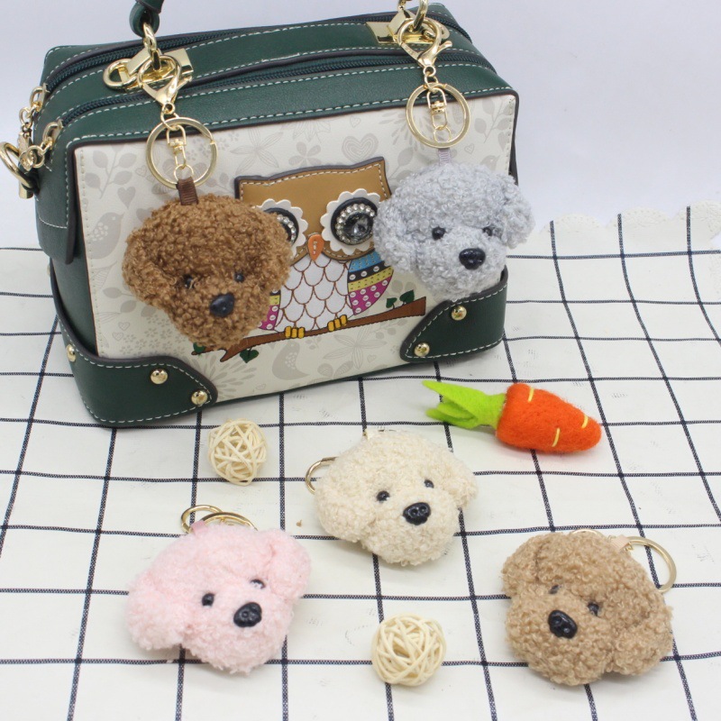 Cartoon Curly Dog Head Plush Decoration Gift Doll Plush Toy Dog Keychain Bag Charm