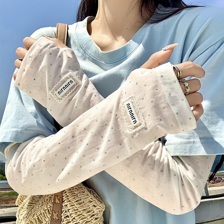Polka Dot Ice Silk Sun Protection Arm Sleeves for Women Summer UV Protection Loose Sunshade Breathable Ice Silk Sleeves