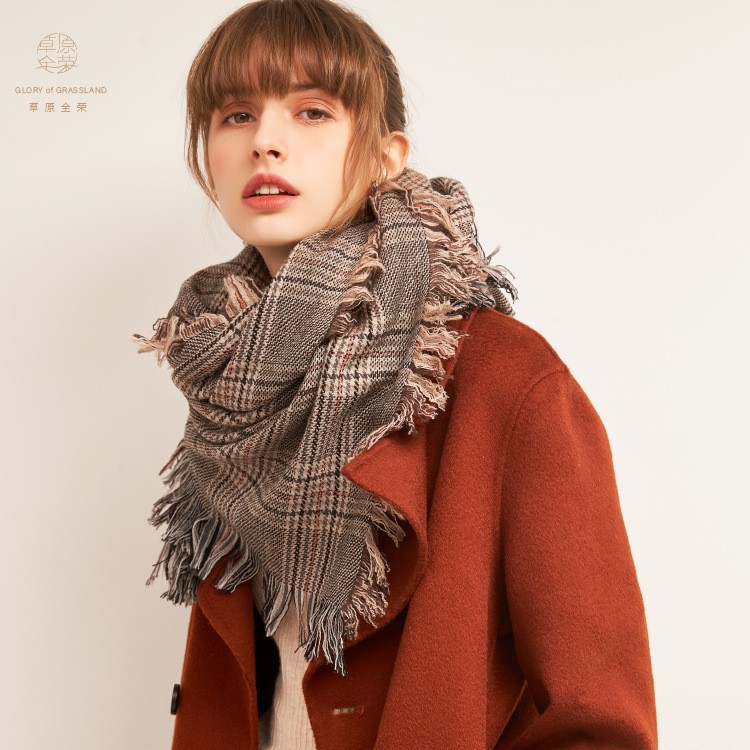 Inner Mongolia pure wool British plaid women's scarf houndstooth shawl autumn and winter neck warmer