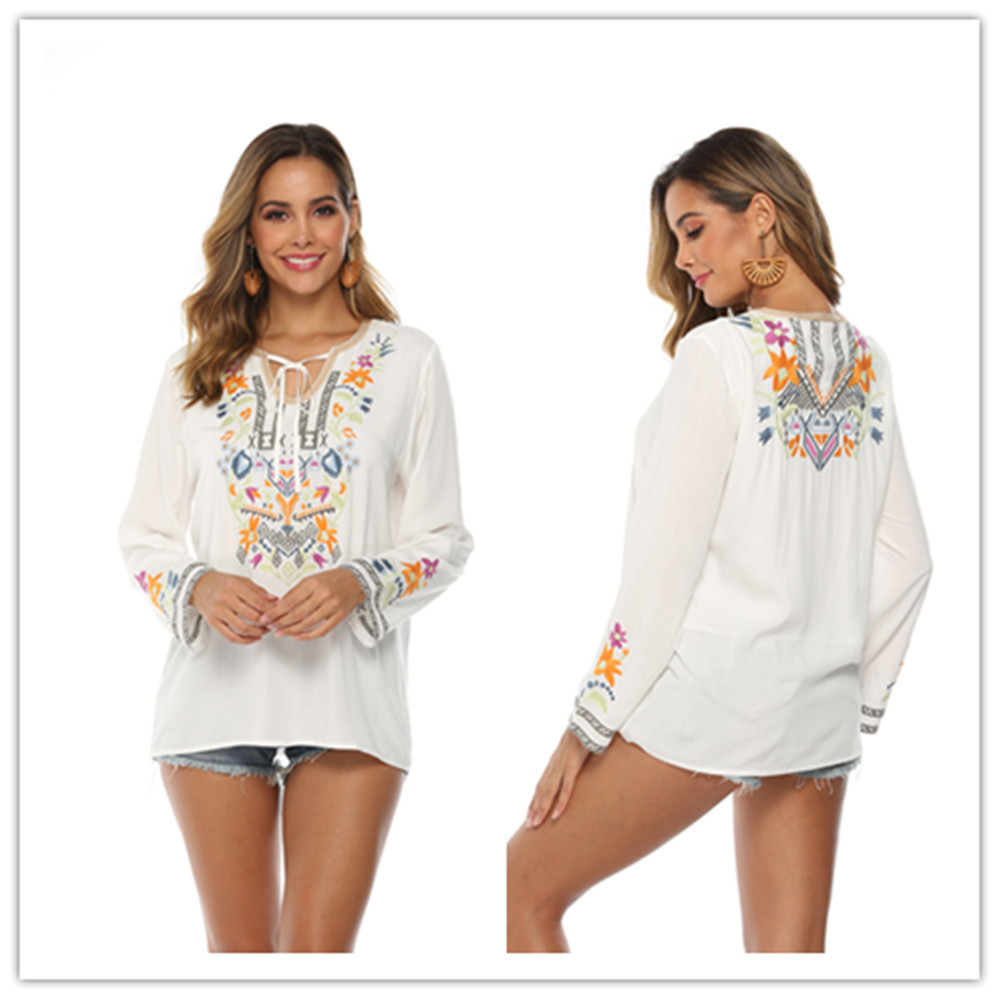 Women's 2023 new embroidered top long sleeve shirt independent station one