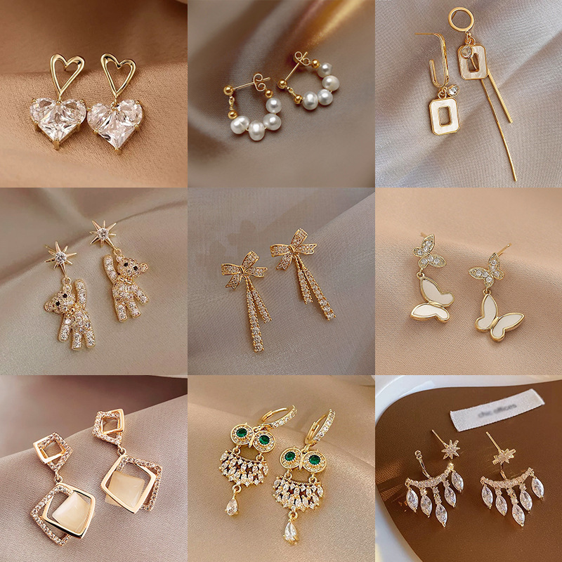 S925 silver needle beautiful pearl bow girl ear studs geometric earrings new ear accessories women