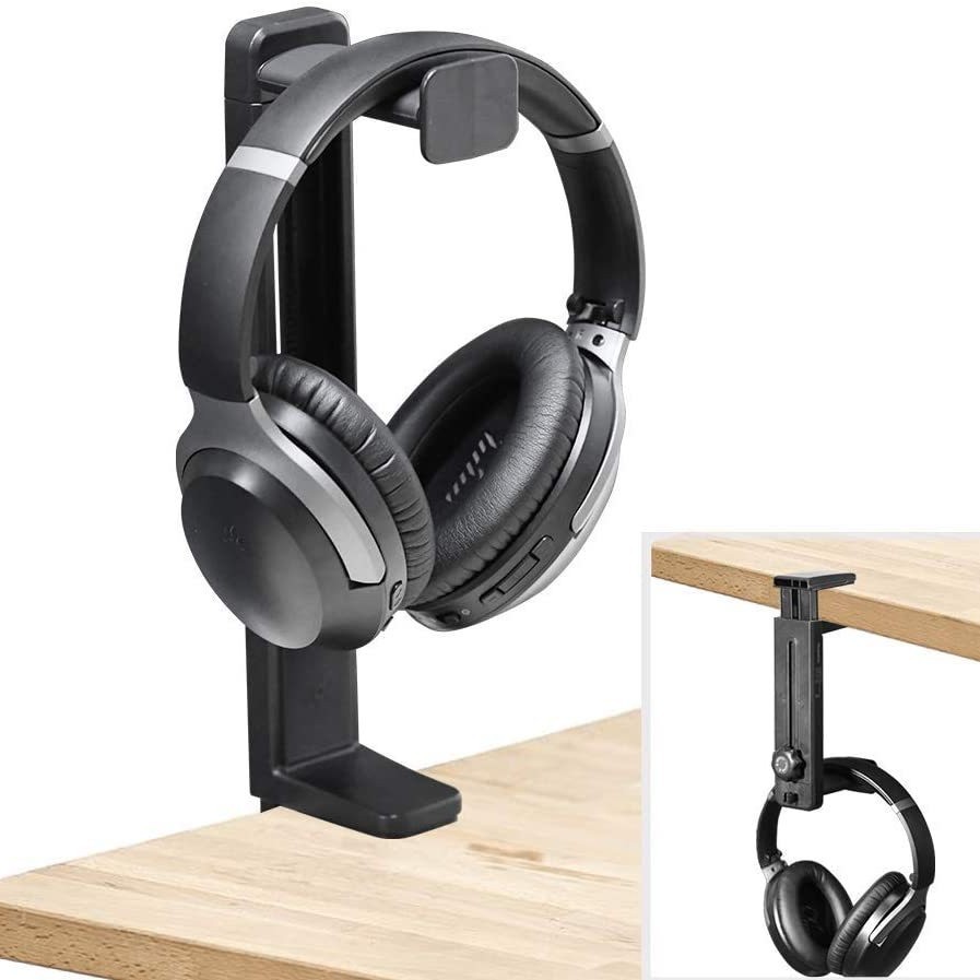 Resin headphone stand with desk clamp, rotating headset stand, 360-degree rotating headphone stand, simple headphone stand