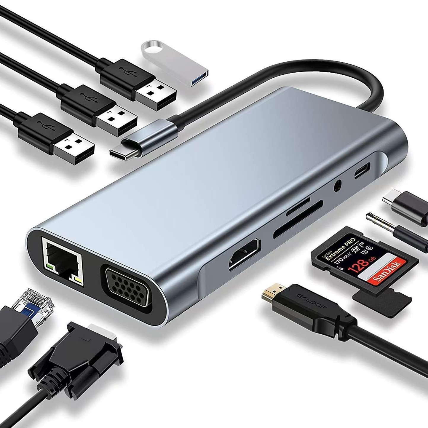 11-in-1 Docking Station Type-C to HDMI Notebook Multi-function Splitter Hub
