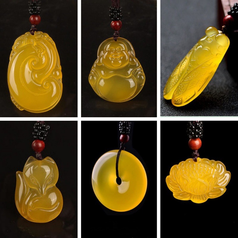 Ice Seed Yellow Chalcedony Guanyin Buddha Pendant Men Women Yellow Agate Auspicious Cloud Lock Pixiu Multi Pendant Live Broadcast