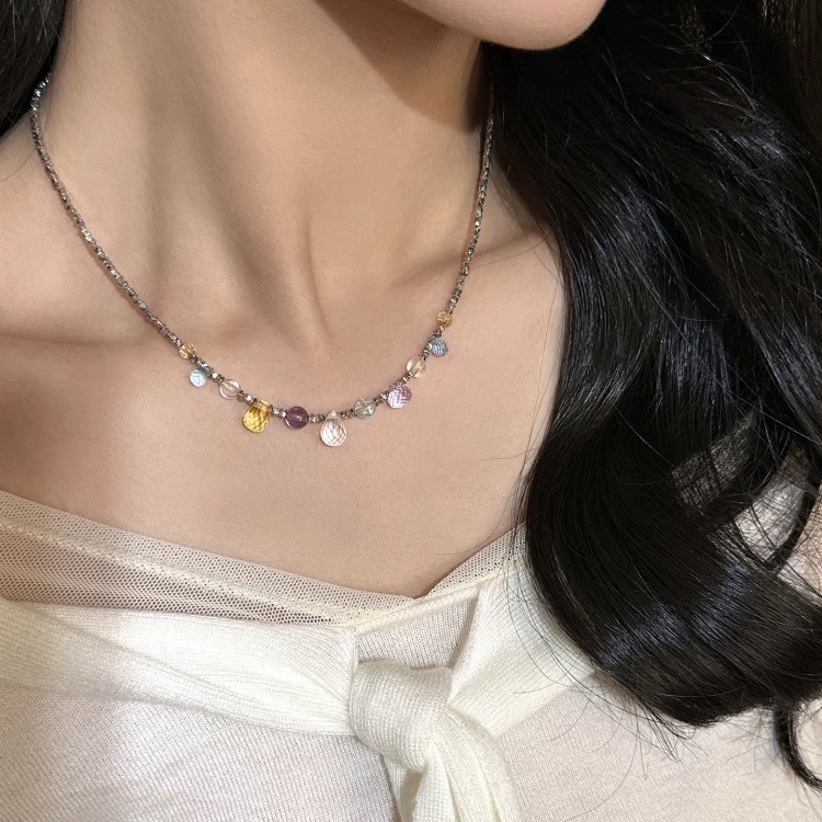 2026 spring summer new candy natural amethyst citrine topaz crushed silver niche necklace