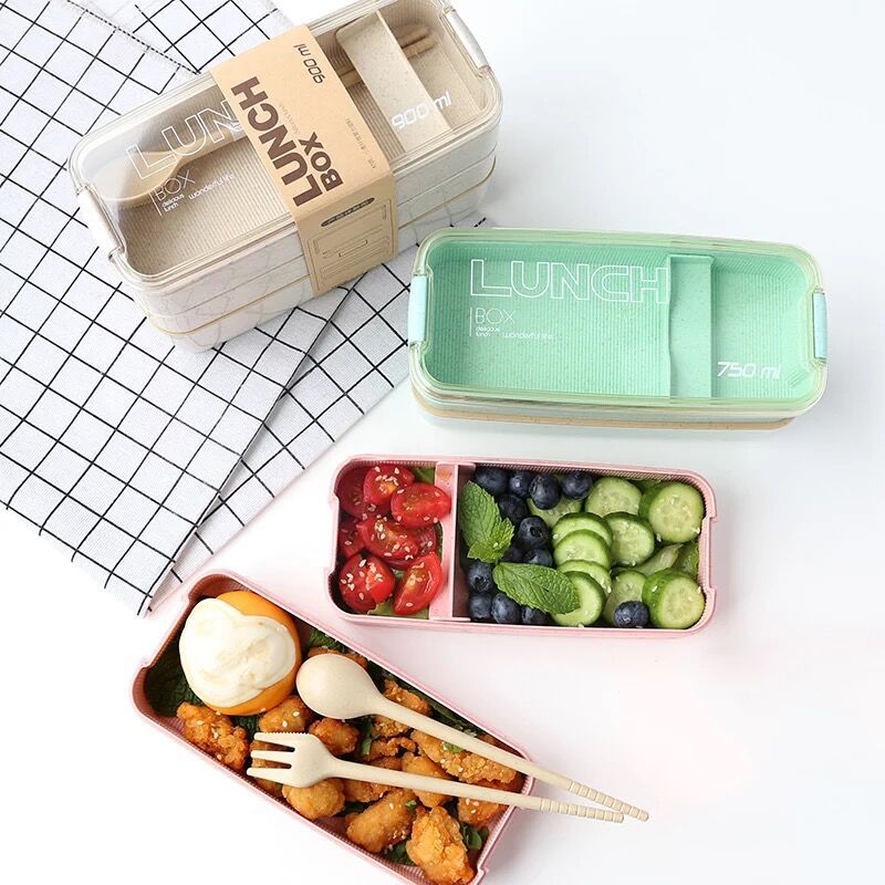 Japanese-style kawaii student lunch box, bento box with compartments, microwave-safe, fruit salad, office workers' light meal box