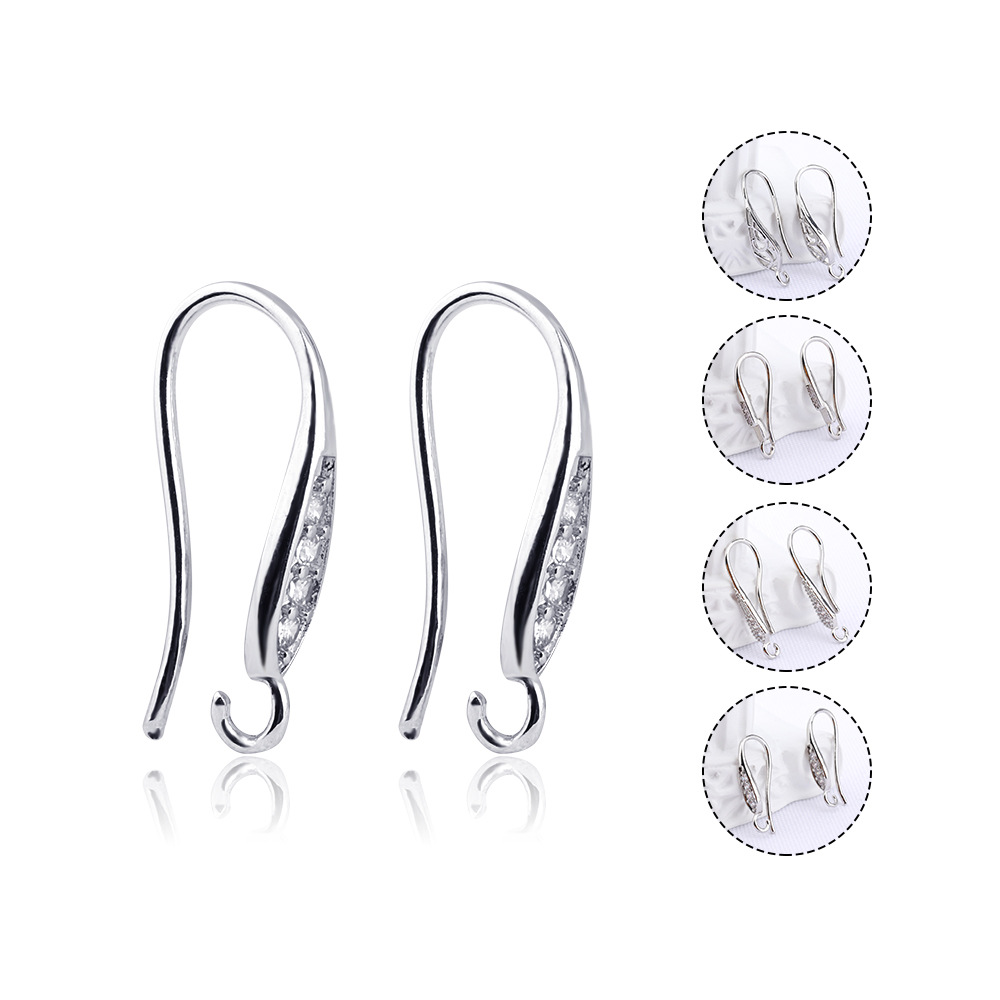 Copper plated simple earring hooks accessories handmade DIY set zircon, women's pearl earring materials production