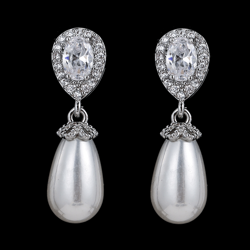 New teardrop pearl women's accessories zirconia inlaid earrings, bridal dress matching jewelry gift