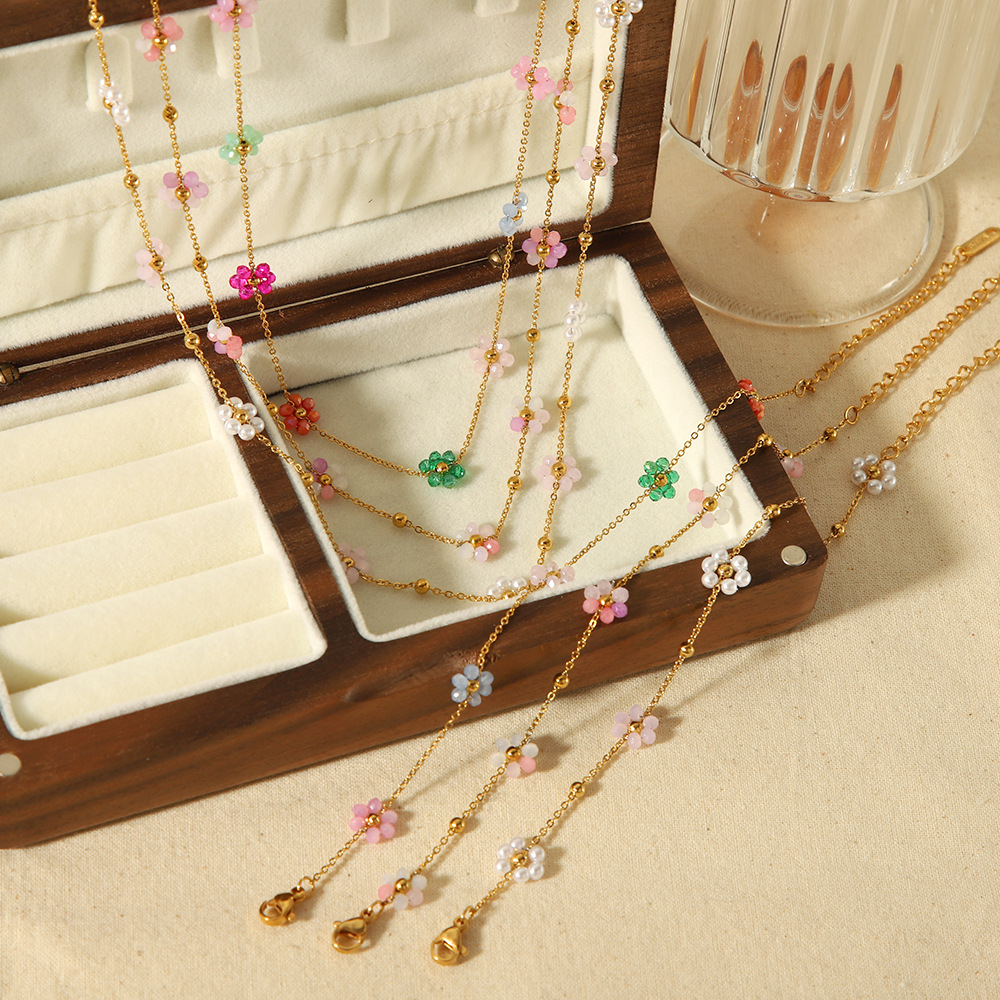 New cute flower bracelet 18K gold stainless steel simple design jewelry women