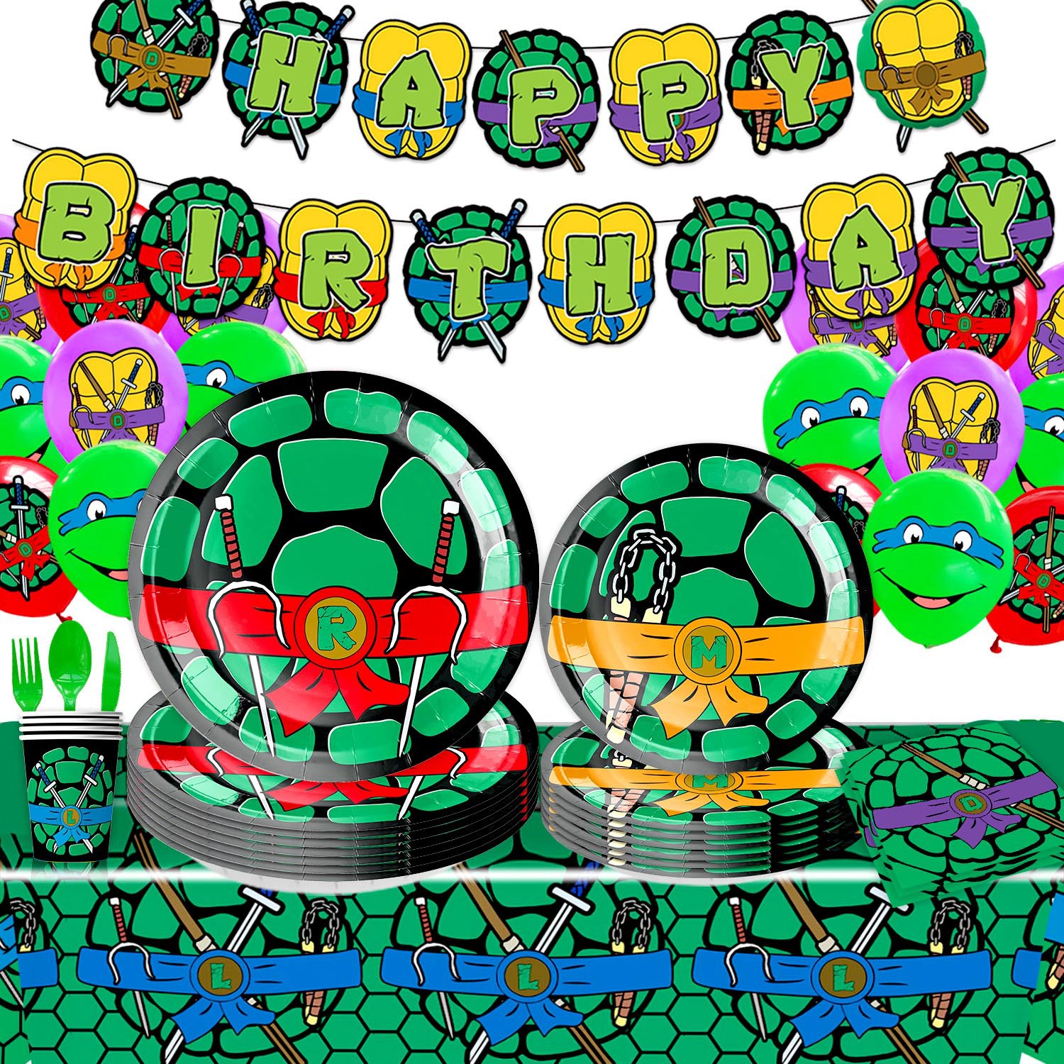 New Teenage Mutant Ninja Turtles Theme Children's Birthday Party Tableware Paper Plate Napkin Tablecloth Bunting Flag Cake Decoration