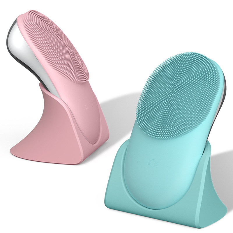 Heating导入Facial Cleanser Electric Silicone Face Wash Ultrasonic Seven-Level Waterproof Brush Facial Pore Cleaner