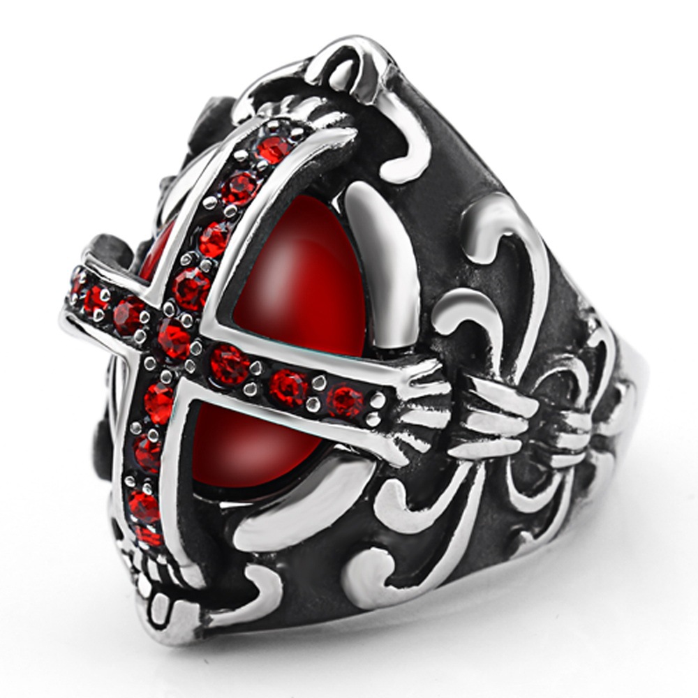 Accessory Ring Stainless Steel Finger Ring Red Rhinestone Casting Men's Ring