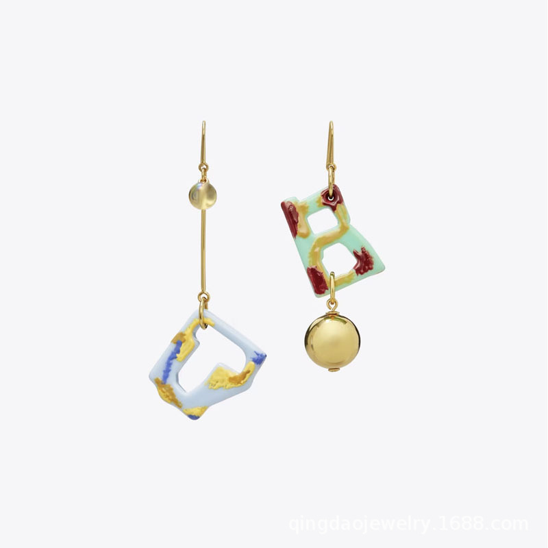 Brass gold plated 18K resin enamel round ball long earrings new earrings