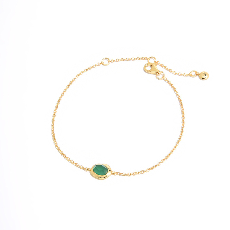 Monica S925 Silver Gold-Plated Flowing Light Exquisite Natural Green Agate Aquamarine Niche Summer Bracelet