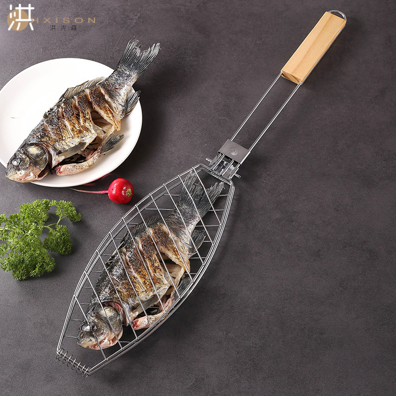 Grilled fish clip, detachable bbq grill net, household multifunctional burger clip, grilled fish clip, heat-resistant barbecue clip tool, thickened