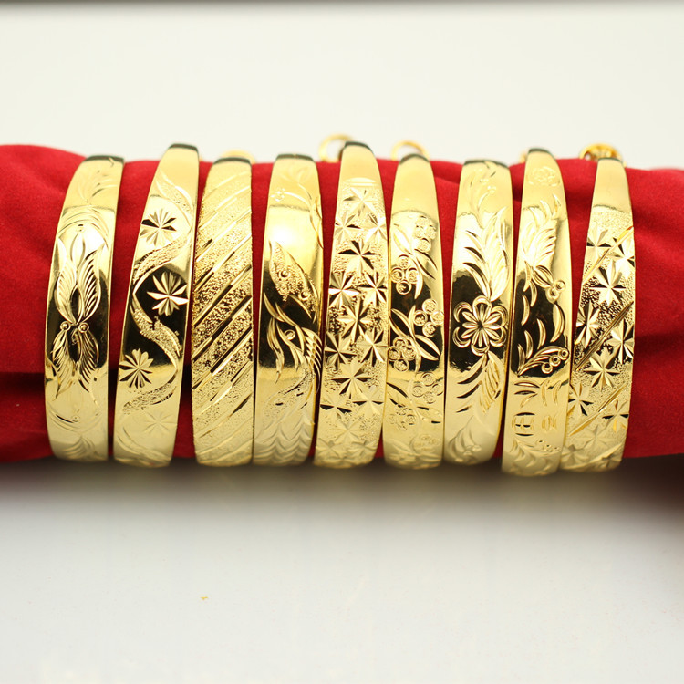 Sand gold bracelet, inside and outside one color, 12N pure brass gold-plated, women's push-pull imitation gold jewelry, Chinese style