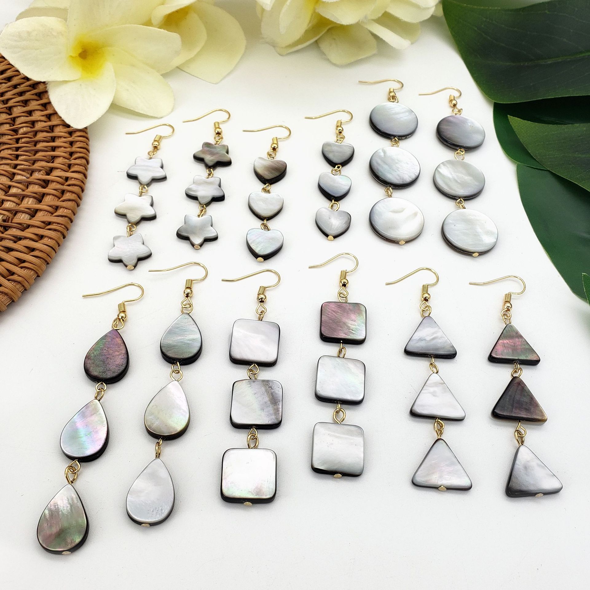 Niche Earrings Natural Black Shell Geometric Tassel Drop Earrings Long Earrings for Women