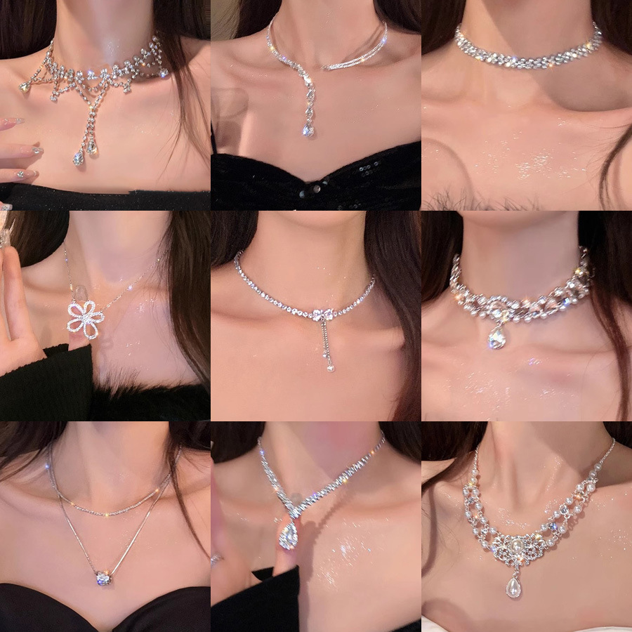 Dinner Date~ Full Diamond Super Sparkle Tassel Necklace Women Chest Chain Collarbone Chain Neck Chain