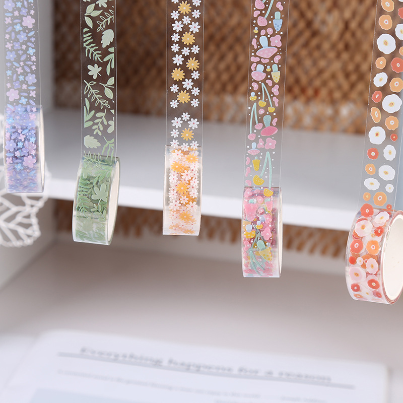 Transparent PET floral language paper hand account sticker tape gift box DIY decoration material hand account tape