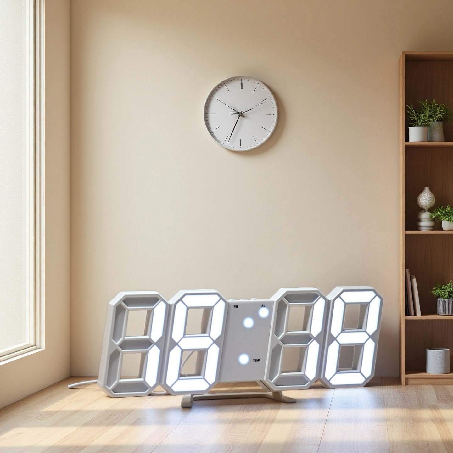 3D Stereo Alarm Clock, LED Clock Smart Clock, Living Room 3D Wall Clock, Digital Clock