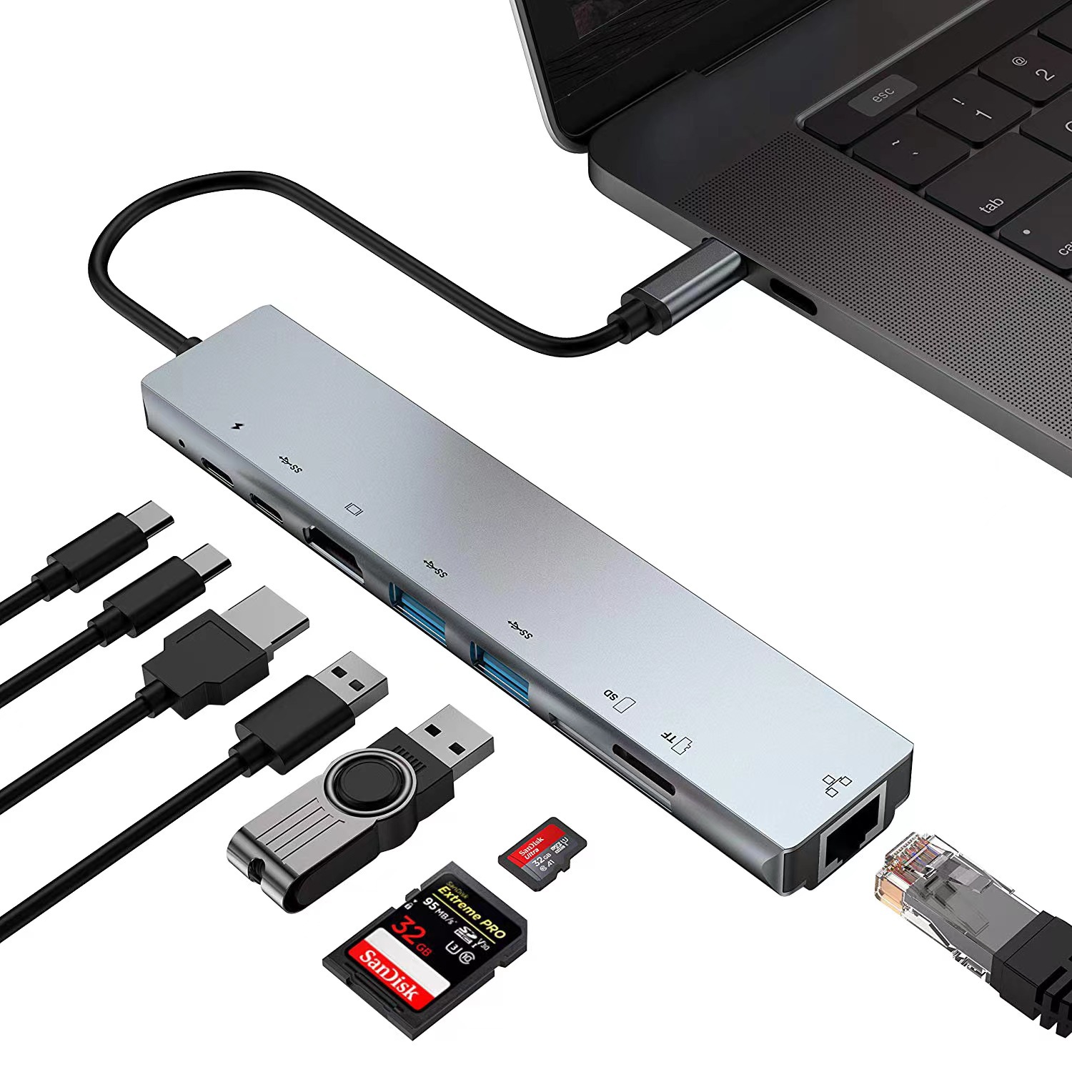 8-in-1 Docking Station Type-C to Ethernet HDMI Multi-function Notebook Converter