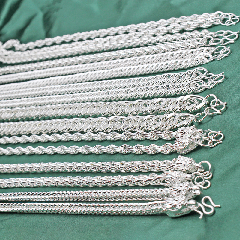 Men's Miao silver necklace imitation silver dragon pattern cloth dragon head dragon bone fox tail bamboo joint silver-plated necklace jewelry