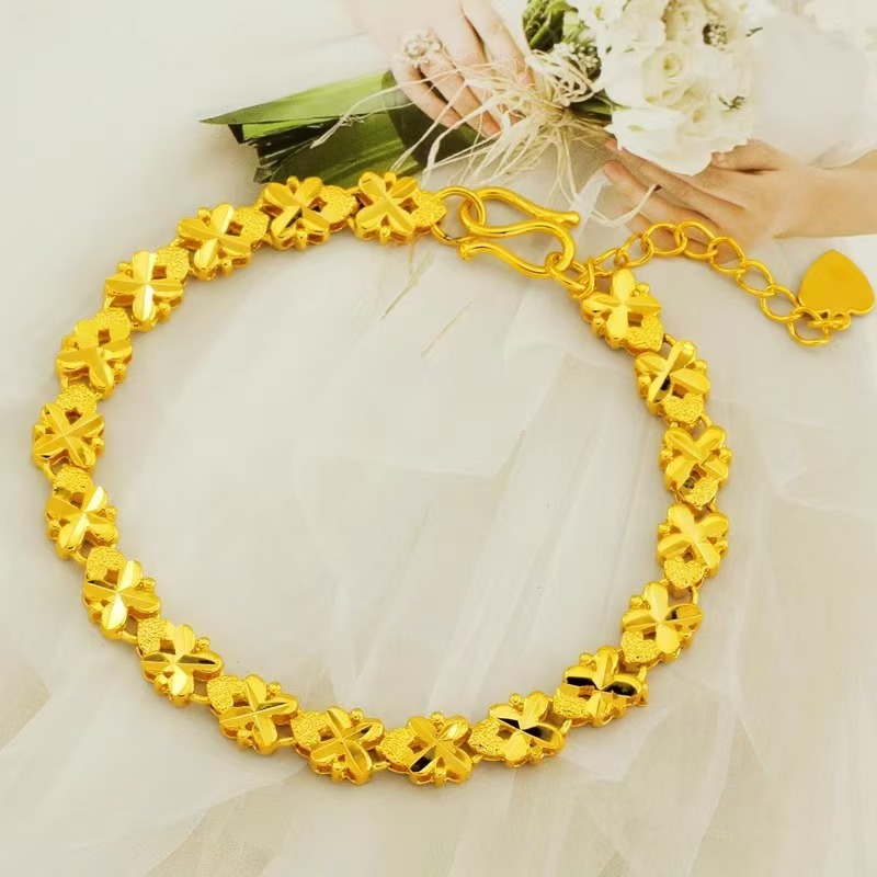 Vietnamese sand gold bracelet, four-leaf clover bracelet, two-life joy live streaming jewelry