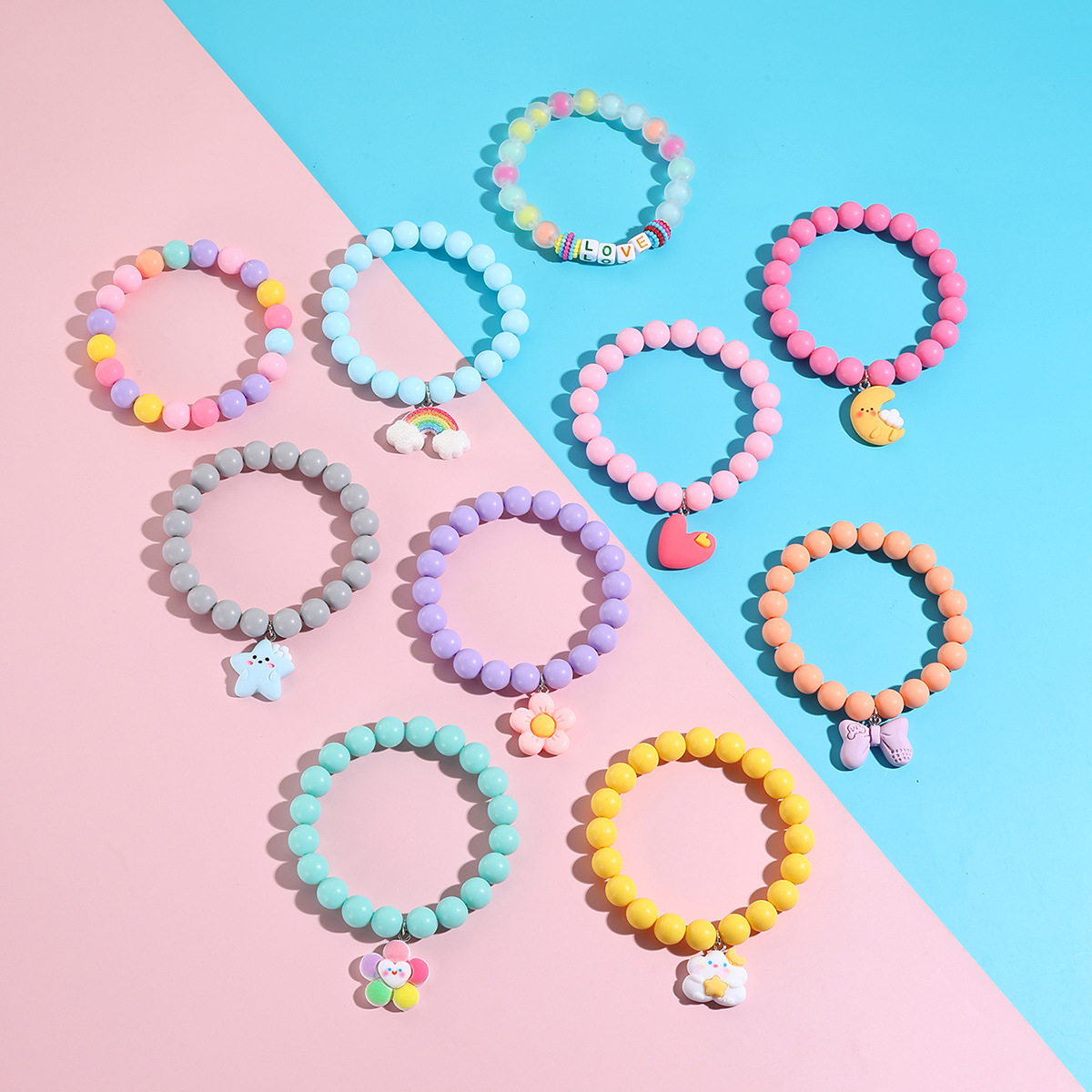 Bracelet set cartoon dopamine style colorful stacked bead bracelet set