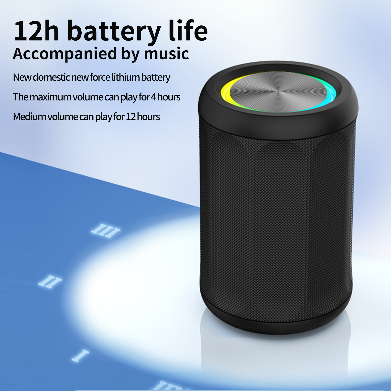 New wireless Bluetooth speaker outdoor waterproof portable super subwoofer with RGB light cylindrical fabric speaker