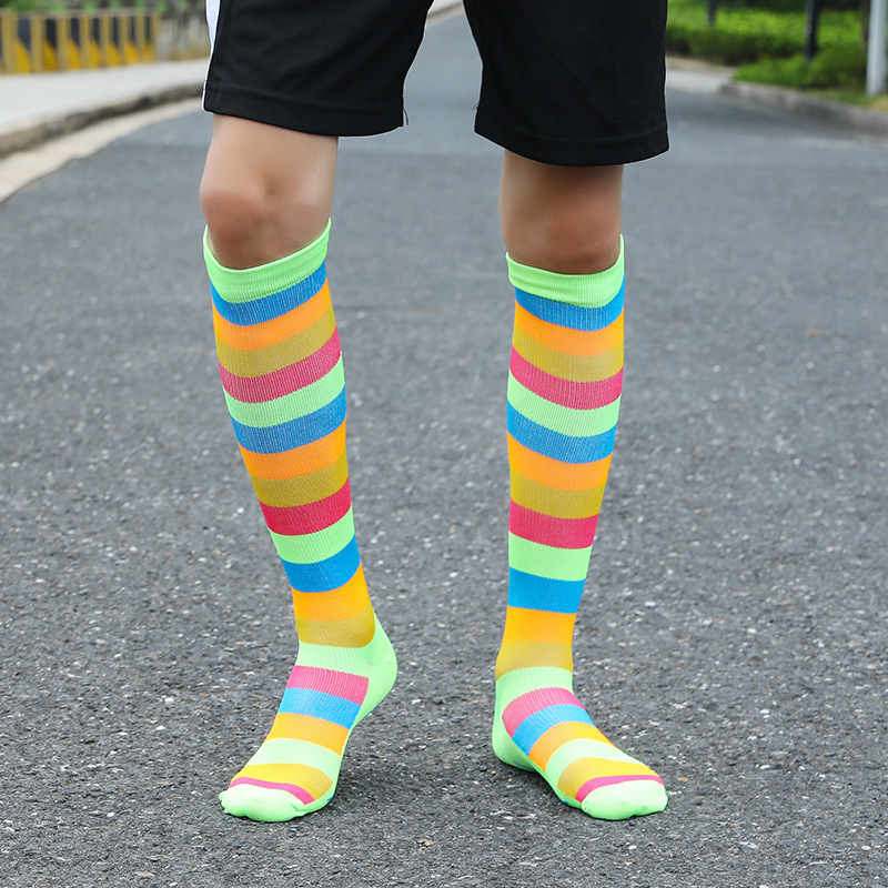 Socks, men's casual sports mid-calf socks, breathable and sweat-absorbing women's striped long socks imitation nylon socks