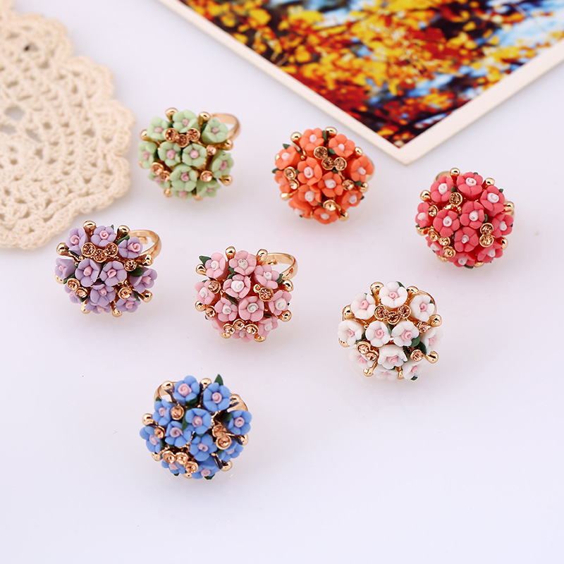Carefully selected flower ring set women's diamond ceramic flower simple ring