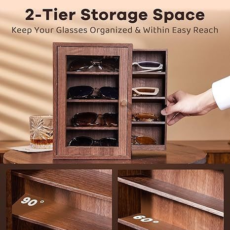 Desktop sunglasses storage box, four-layer with lid, visible glasses display case, multifunctional with drawer, dustproof