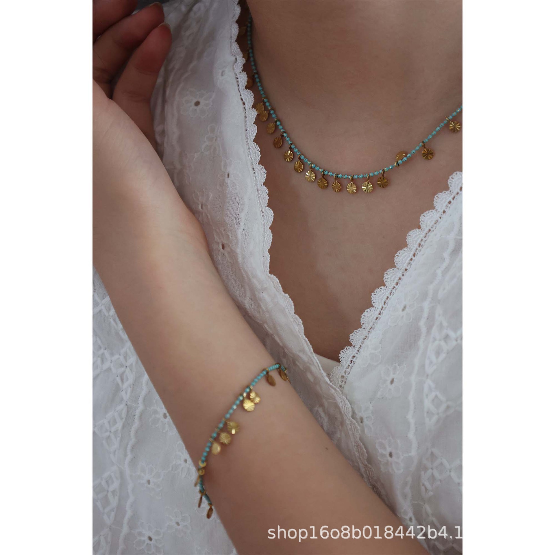 301 Workshop Stable Bohemian Ethnic Style Handmade Necklace Rice Beads Natural Turquoise Y8-11