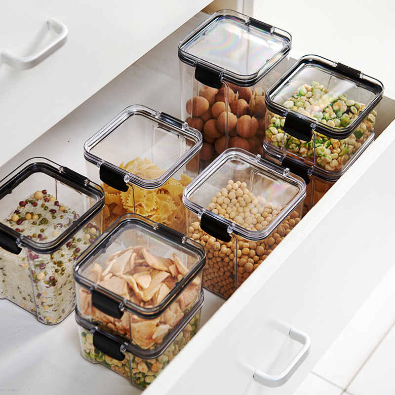 Kitchen food-grade sealed jar transparent square spice storage jar nuts grains storage box plastic box