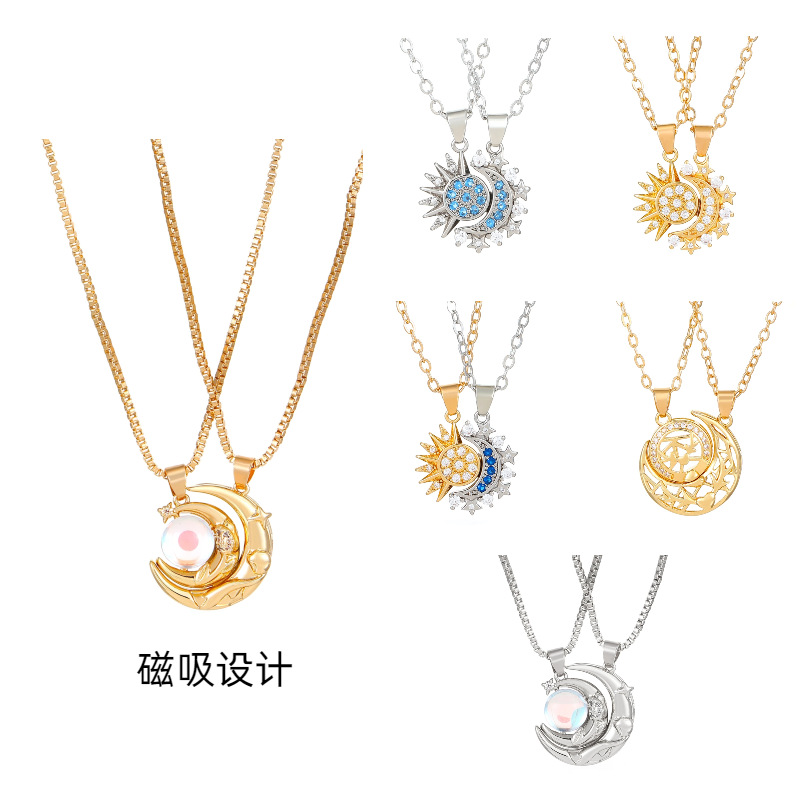 New Moon Sun Couple Necklace Magnetic Sun Moon Collarbone Chain Valentine's Day Gift for Men and Women