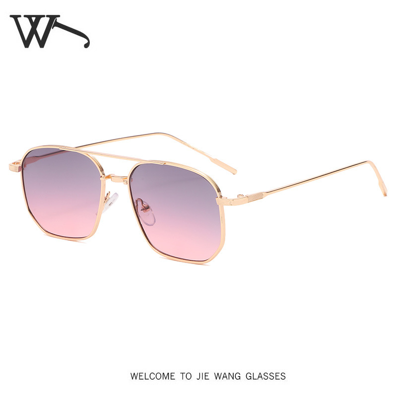 New Men's Double Beam Small Frame Sunglasses Women Metal Ocean Lens Sunglasses