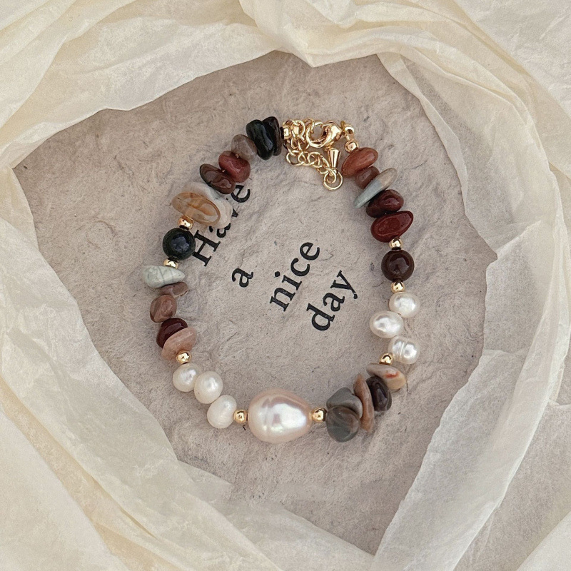 Freshwater pearl bracelet natural stone 24K real gold electroplated niche delicate commuting bead bracelet
